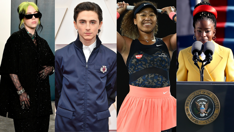 Billie Eilsh, Timothée Chalamet, Naomi Osaka, Amanda Gorman