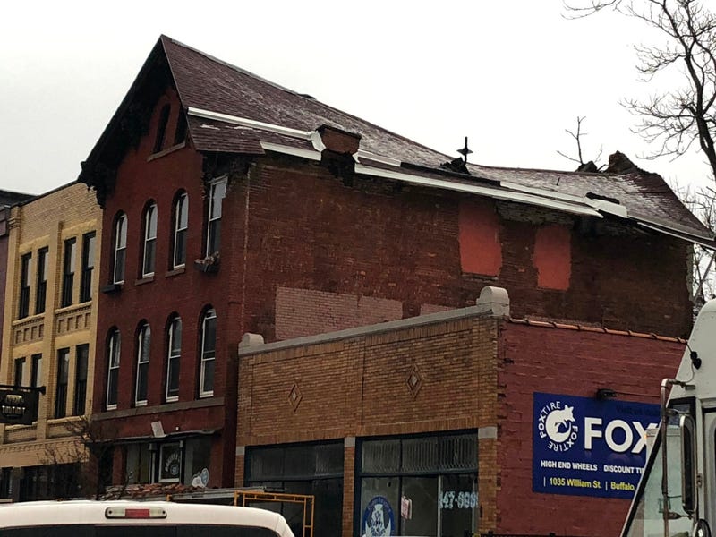Roof collapse at 435 Ellicott Street in Downtown Buffalo. December 4, 2019 (WBEN Photo/Mike Baggerman)
