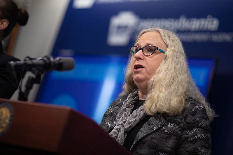 Secretary of Health Dr. Rachel Levine speaking to reporters.