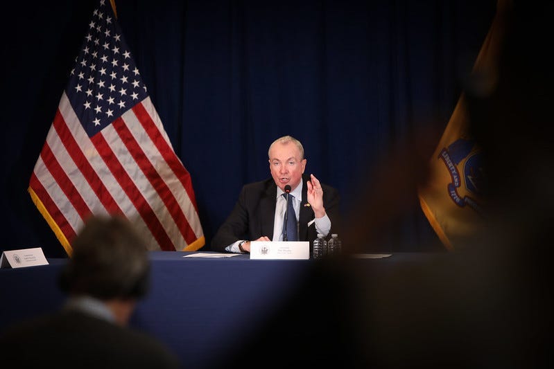 Governor Phil Murphy announces extensive social distancing measures to mitigate further spread of COVID-19 on March 16, 2020, in Trenton.
