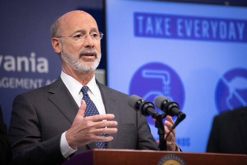 Governor Tom Wolf speaking to reporters.