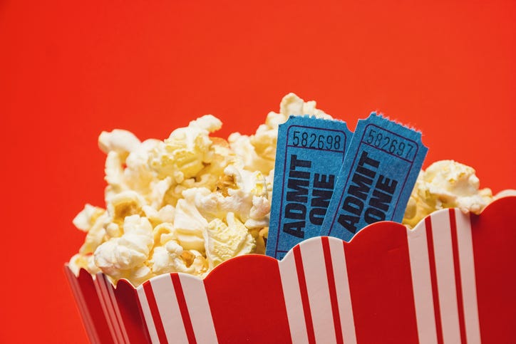 popcorn and movie tickets
