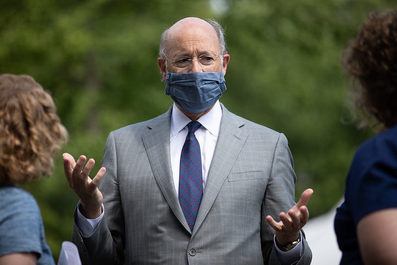 Governor Tom Wolf wears a mask in public