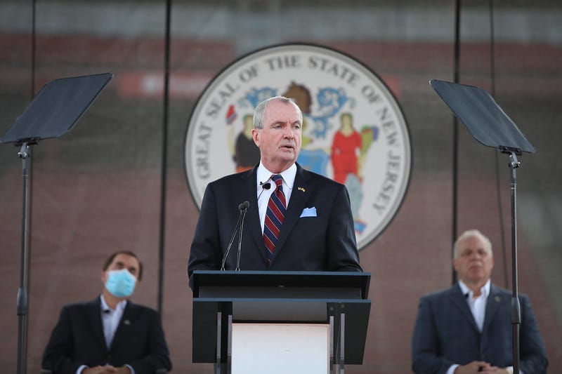 Governor Phil Murphy delivers his revised Fiscal Year 2021 Budget Address at SHI stadium in Rutgers University on Tuesday, August 25, 2020