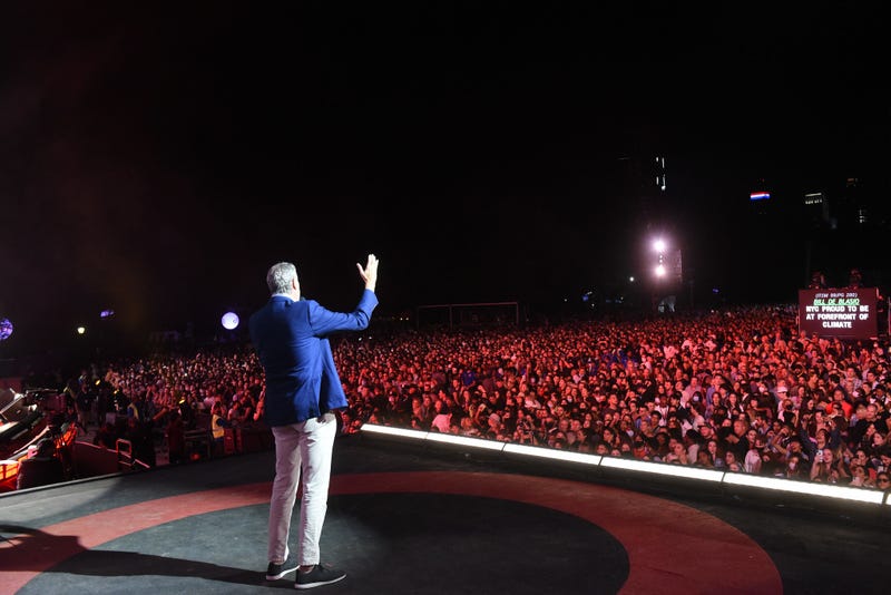 Mayor Bill de Blasio speaks at the Global Citizens concert on the Great Lawn in Central Park on Saturday, September 25, 2021.