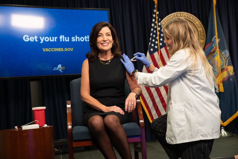Governor Kathy Hochul receives her seasonal flu shot and announces steps the NYS Department of Health is taking to raise awareness of and protect New Yorkers against respiratory virus infections that are spreading this fall and expected to continue through the winter.