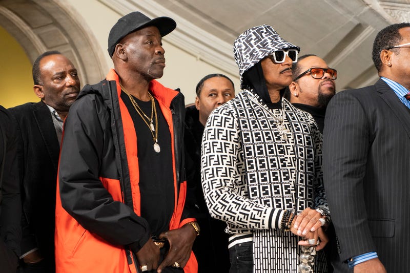 Hip Hop legends at City Hall for announcement of 50th anniversary events.