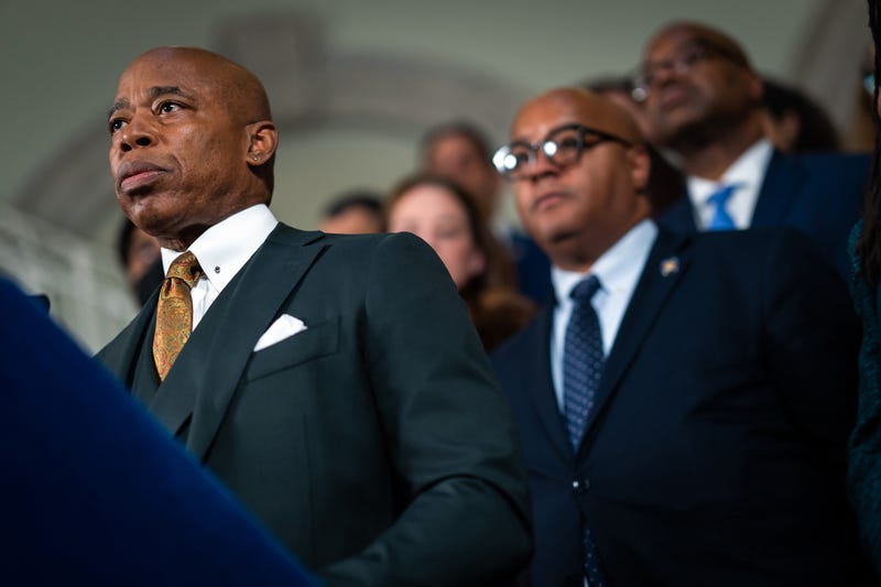 Mayor Eric Adams at the press conference where he announced his new expansion of forced hospitalizations for mentally ill New Yorkers