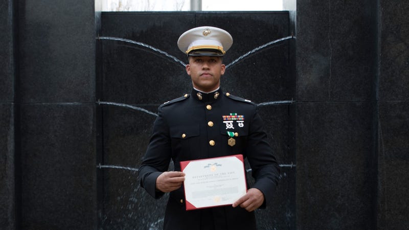 Quick-thinking Marine honored for saving life of car crash victim