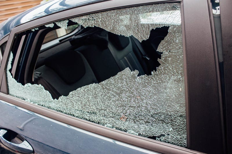 Broken window. Glass, damage. Car break-in