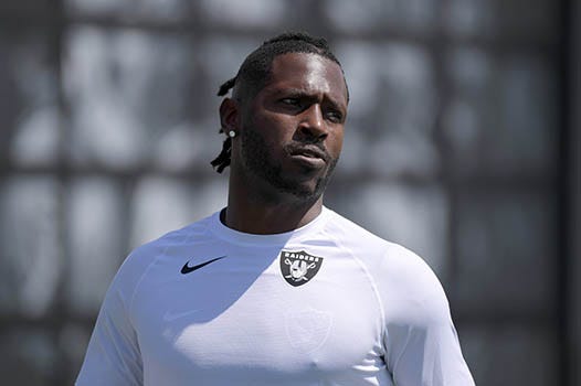 Antonio Brown looks on at Raiders practice.