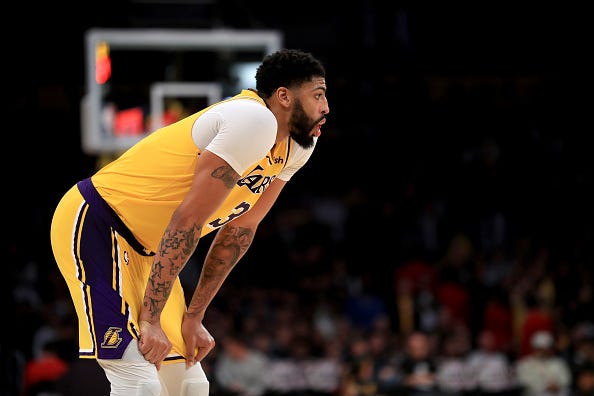 Anthony Davis looks on during a break in play.