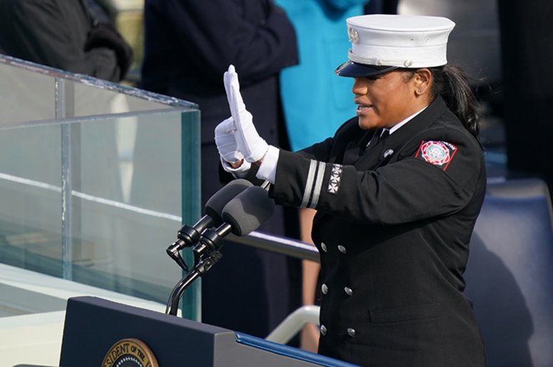 Capt. Andrea Hall delivers the pledge of allegiance during the inauguration of U.S. President-elect Joe Biden on the West Front of the U.S. Capitol on January 20, 2021