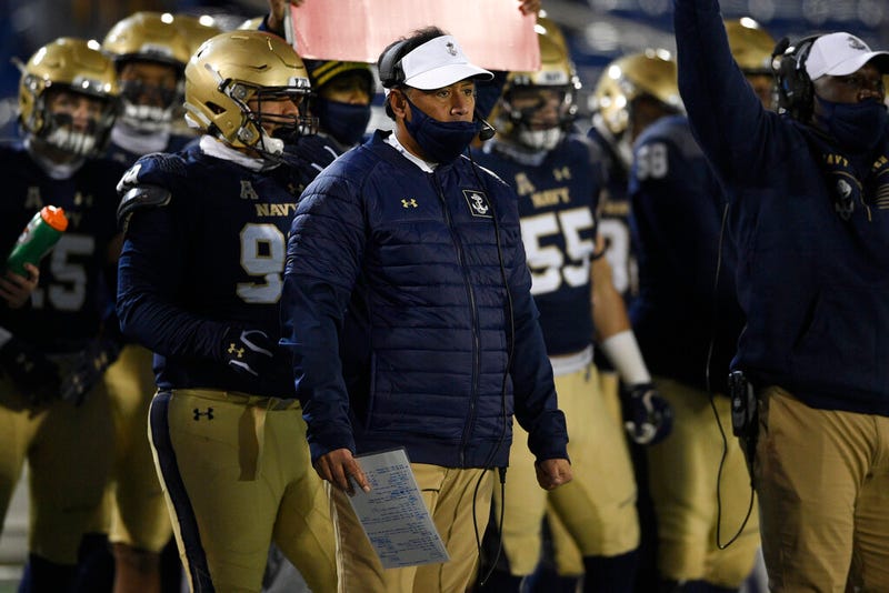 Navy head coach Ken Niumatalolo watches from the sidelines during the first half of an NCAA college football game against Tulsa, Saturday, Dec. 5, 2020, in Annapolis, Md.