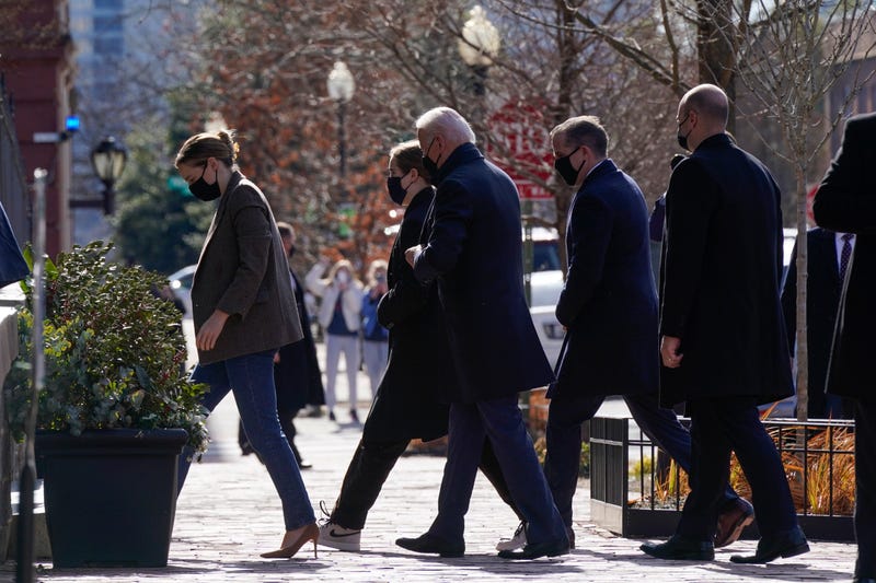 President Joe Biden arrives to attend Mass at Holy Trinity Catholic Church, Sunday, Jan. 24, 2021, in the Georgetown neighborhood of Washington.