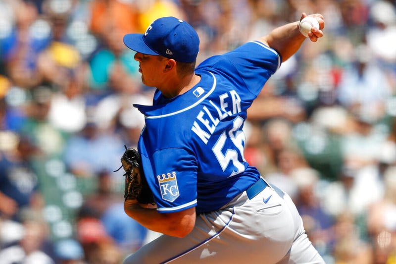 Kansas City Royals starting pitcher Brad Keller throws to the Milwaukee Brewers during the first inning