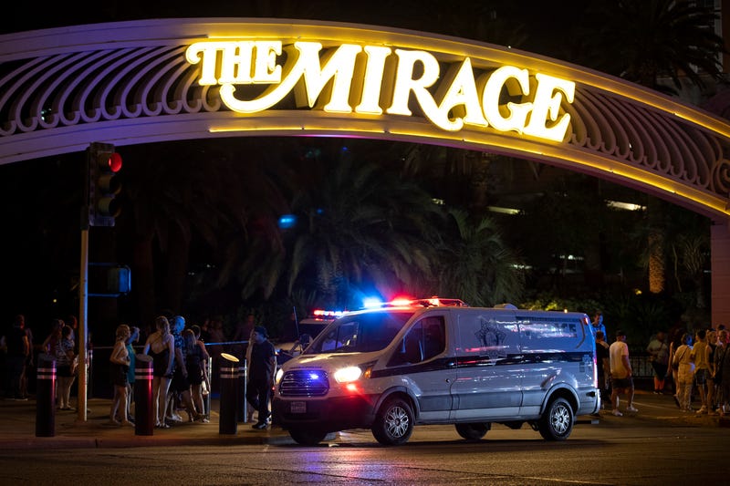 Metropolitan police are stationed outside The Mirage in response to a fatal shooting in the hotel-casino on Thursday, Aug. 4, 2022, in Las Vegas.