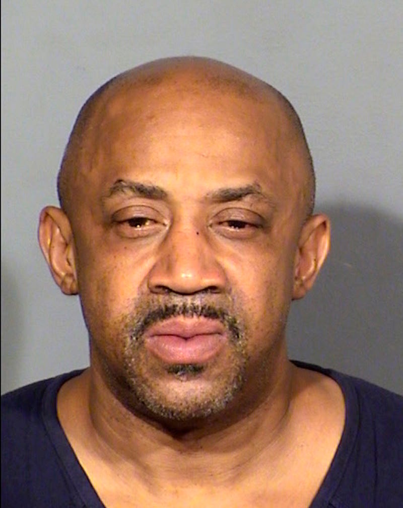 This Clark County Detention Center booking photo shows Billy Hemsley following his arrest early Friday, Aug. 5, 2022, in southeast Las Vegas. Police say suspect Hemsley, 54, killed a man and wounded two women late Thursday, Aug. 4, 2022, during an argument involving family members in a hotel room at The Mirage resort.