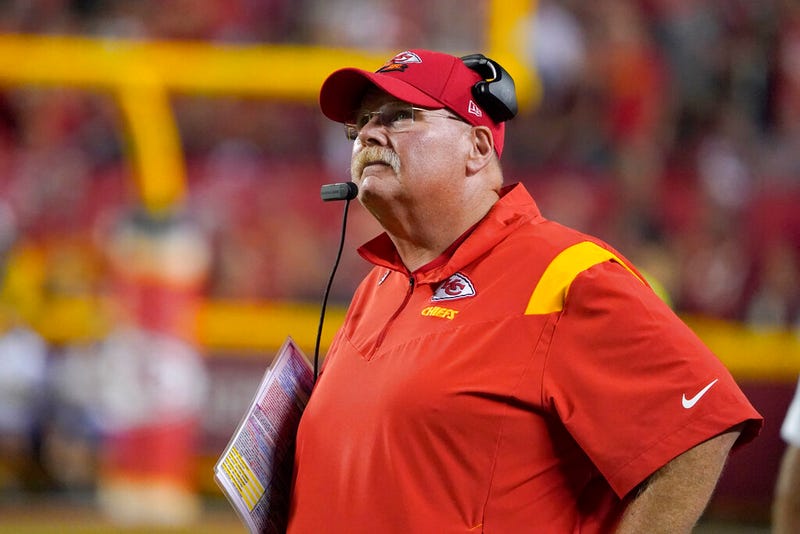Kansas City Chiefs head coach Andy Reid watches from the sidelines during the first half of an NFL football game against the Los Angeles Chargers