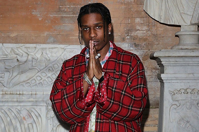 A$AP Rocky, arrives at the Gucci Cruise 2020 at Musei Capitolini on May 28, 2019 in Rome, Italy.
