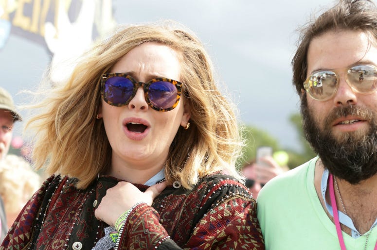 Adele with Simon Konecki backstage at the Glastonbury Festival.