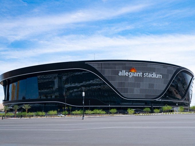 The exterior of Allegiant Stadium in Las Vegas, NV
