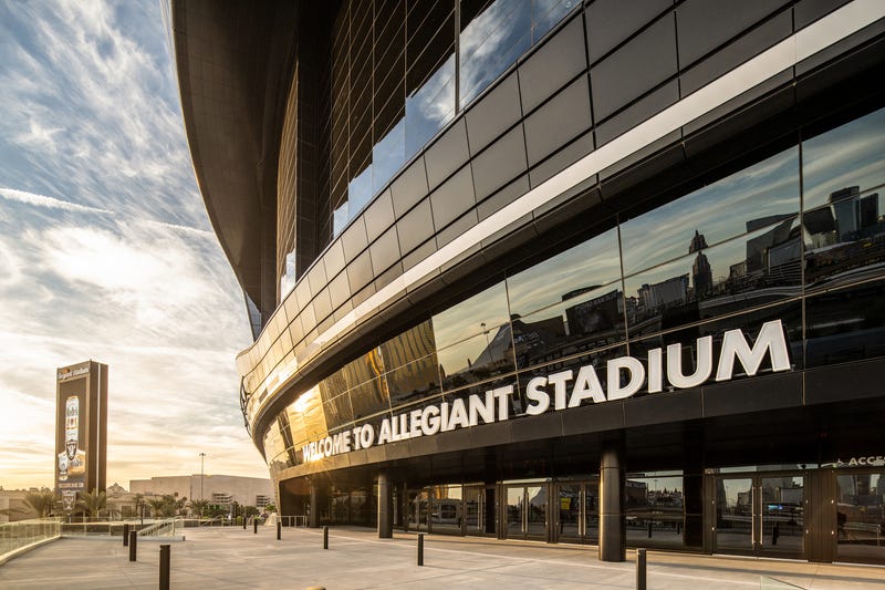 Exterior view of the entrance to Allegiant Stadium in Las Vegas, NV