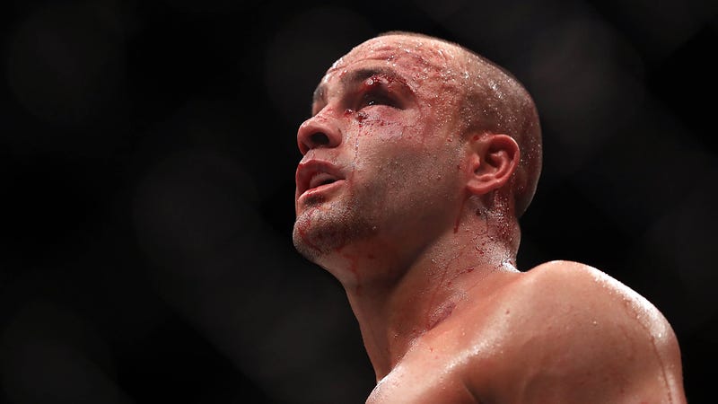 Eddie Alvarez is bloodied after his UFC loss to Dustin Poirier.