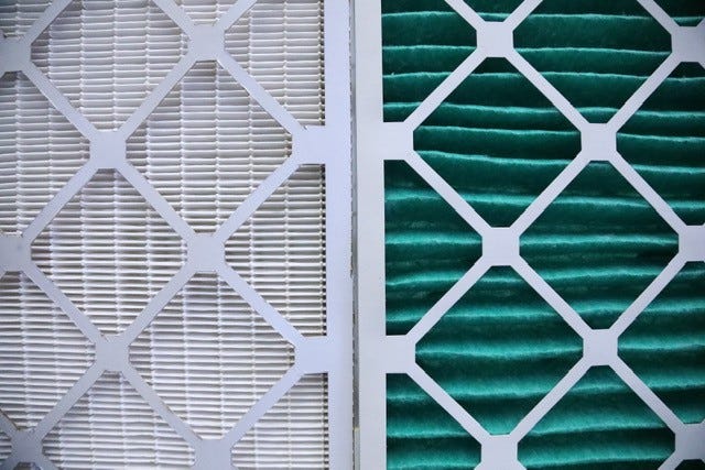 BART's MERV-14 filter (left) has denser folds than the MERV-8 (right).