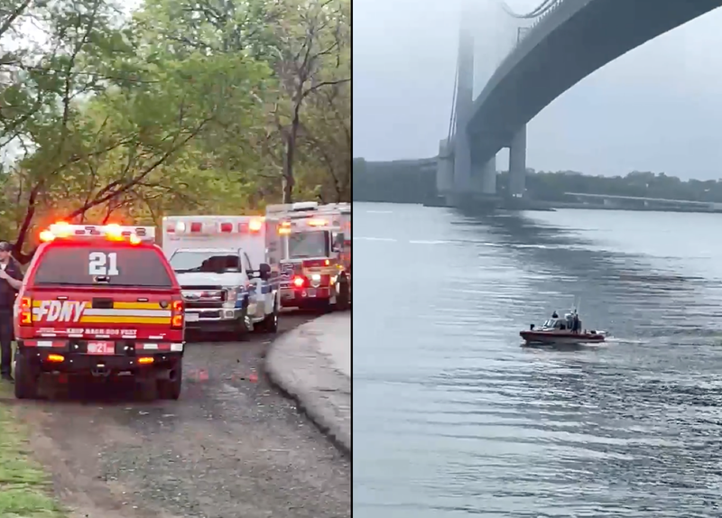 Emergency responders were spotted at Fort Wadsworth and in the water off the Verrazzano-Narrows Bridge on Friday morning