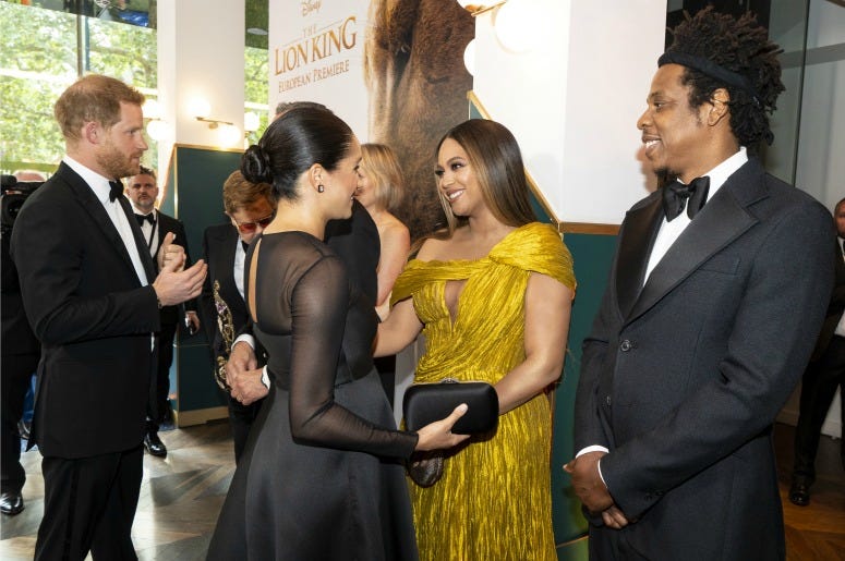 Prince Harry, Duke of Sussex and Meghan, Duchess of Sussex meets cast and crew, including Beyonce Knowles-Carter and Jay-Z