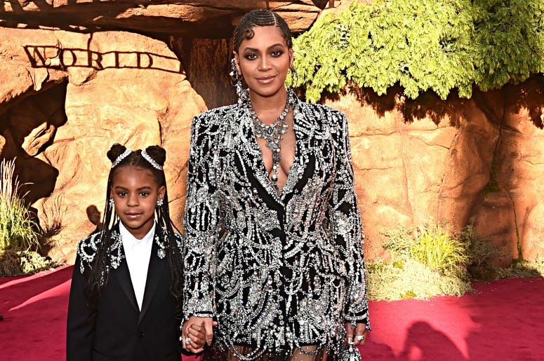 Blue Ivy Carter and Beyonce Knowles-Carter attend the World Premiere of Disney's "THE LION KING."