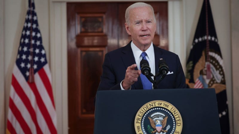 U.S. President Joe Biden addresses the Supreme Court’s decision on Dobbs v. Jackson Women's Health Organization to overturn Roe v. Wade June 24, 2022 in Cross Hall at the White House in Washington, DC.