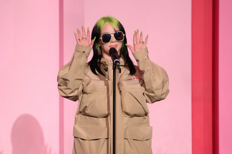 Billie Eilish accepts the Woman of the Year Award onstage during Billboard Women In Music 2019