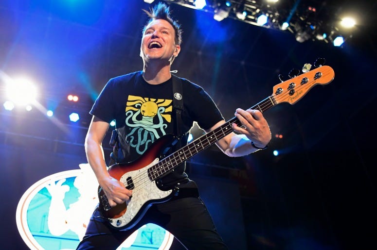 Mark Hoppus of Blink-182 performs during the second and final day of Warped Tour on June 30, 2019 in Atlantic City, New Jersey.