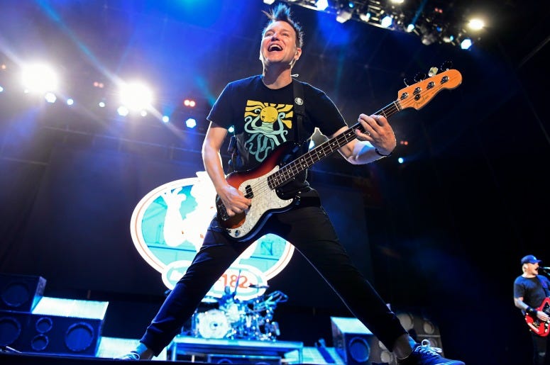 Mark Hoppus of Blink-182 performs during the second and final day of Warped Tour on June 30, 2019