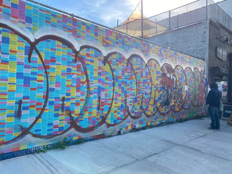 The Wall of Lies in Bushwick, an installation with 20,000 lies told by President Trump