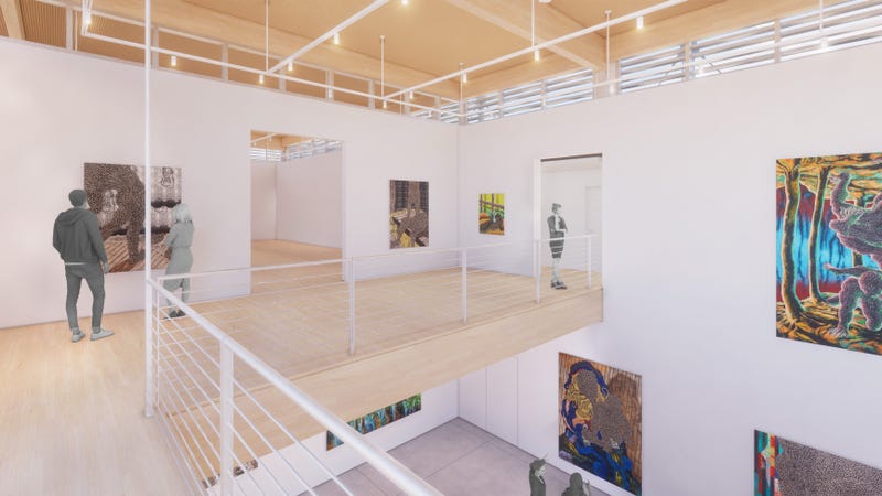 A rendering inside the planned Philadelphia Contemporary floating art gallery.