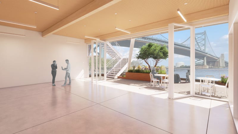 A rendering of a classroom inside the planned Philadelphia Contemporary floating art gallery.