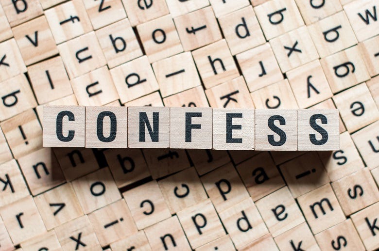 "confession" spell out in Scrabble letters