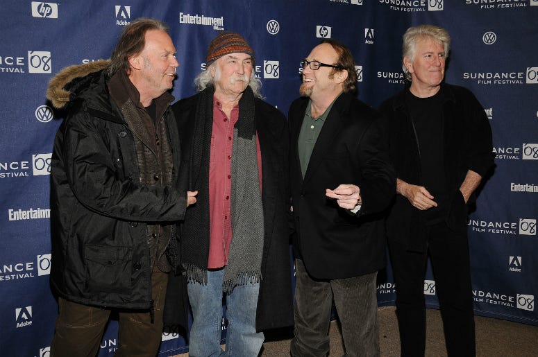 Neil Young, David Crosby, Stephen Stills and Graham Nash attend the premiere of "CSNY Deja Vu."