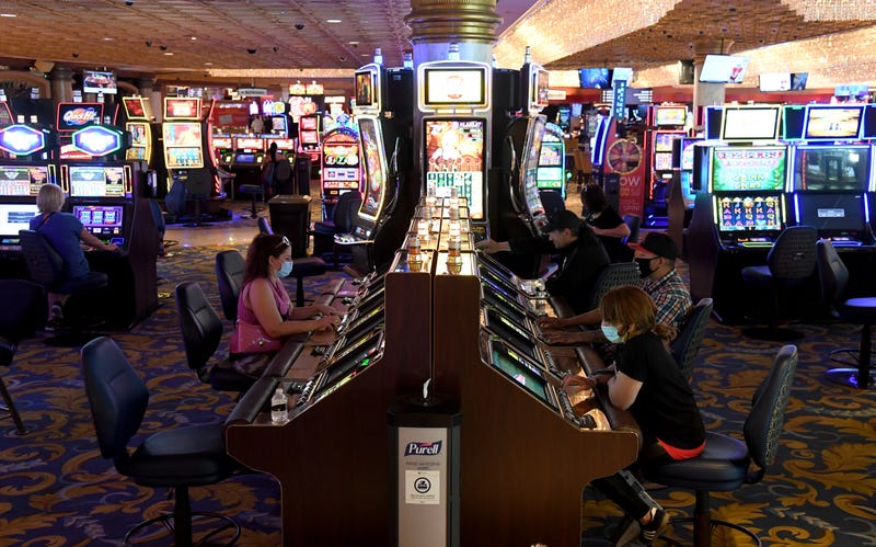 Gamblers play video poker in a Las Vegas casino