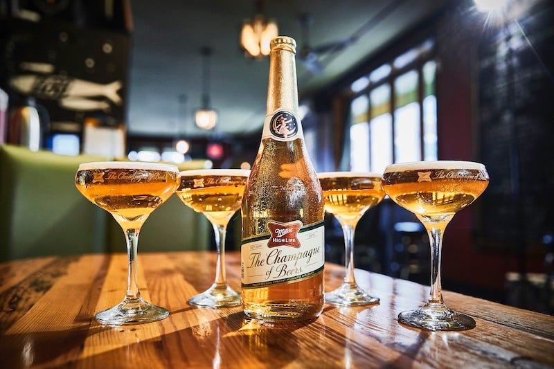 Miller High Life is being sold in champagne bottles for the holiday season.
