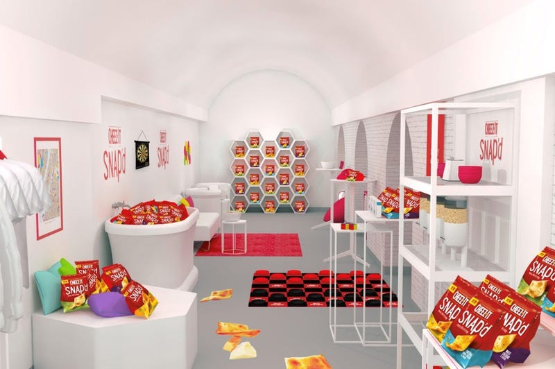 The Cheez-It bunker full of boxes of snacks