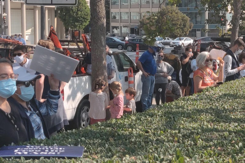 Hundreds of Catholics protested the closure of indoor church services due to the coronavirus.