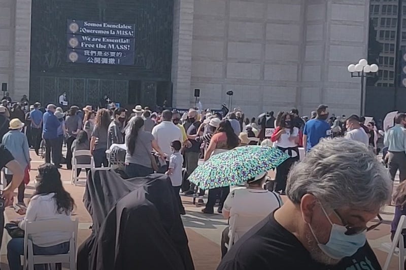 Hundreds gathered to protest the shutdown of indoor religious services amid the coronavirus.