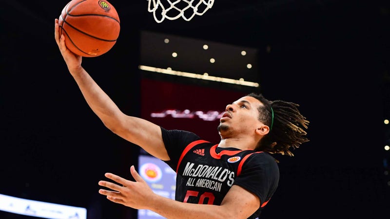 Cole Anthony of Oak Hill Academy in Virginia goes up for a layup during the 2019 McDonald's High School Boys All-American Game.