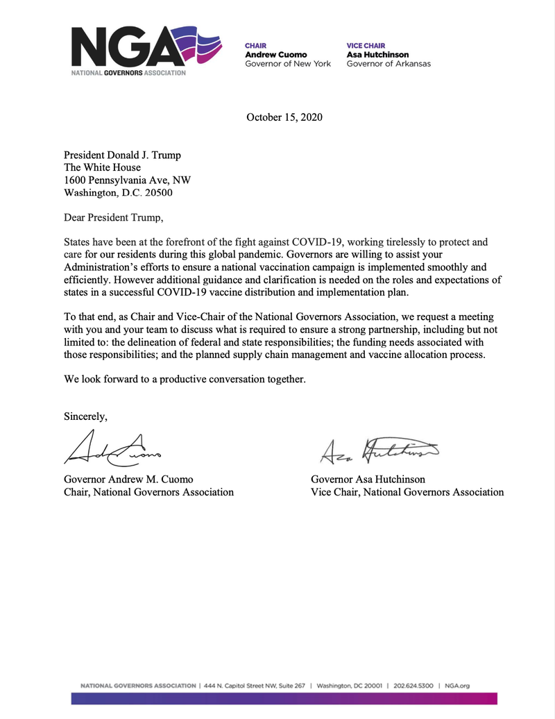 Cuomo vaccine letter to Trump