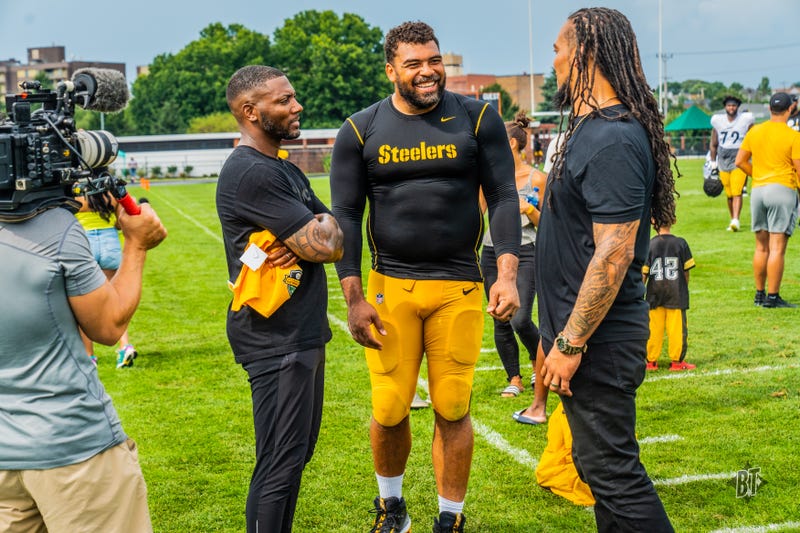 Ryan Clark with Cam Heyward at Steelers practice