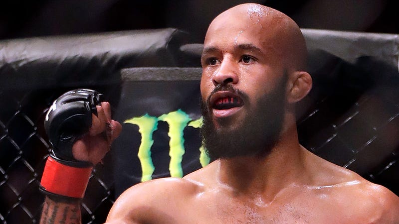 Demetrious Johnson pumps his first after a fight in UFC.